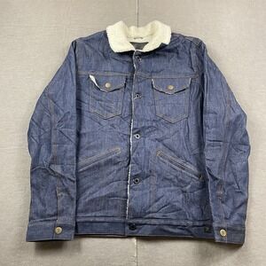 Roark Jacket Mens Large Blue‎ HWY 40 Denim Sherpa Lined Coat Button Up Pockets